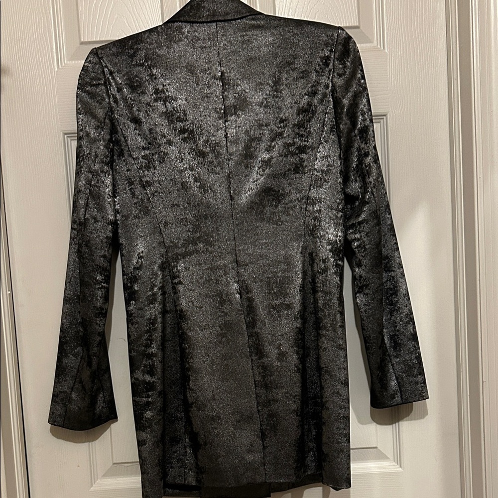 BCBGMaxAzria🩶 Metallic Gray/Black Double Breasted Long Blazer. Size XS - Picture 5 of 10